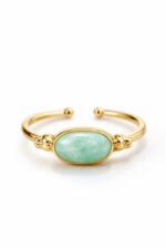 Doğal Amazonit Taşlı Açık Uçlu Altın Kaplama Ayarlanabilir Kadın Yüzük