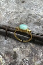 Doğal Amazonit Taşlı Açık Uçlu Altın Kaplama Ayarlanabilir Kadın Yüzük