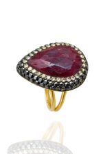 Akasya Serisi Kök Yakut Zümrüt Safir Doğal Taşlı El İşi Kadın Yüzük Ayarlanabilir Ölçülü