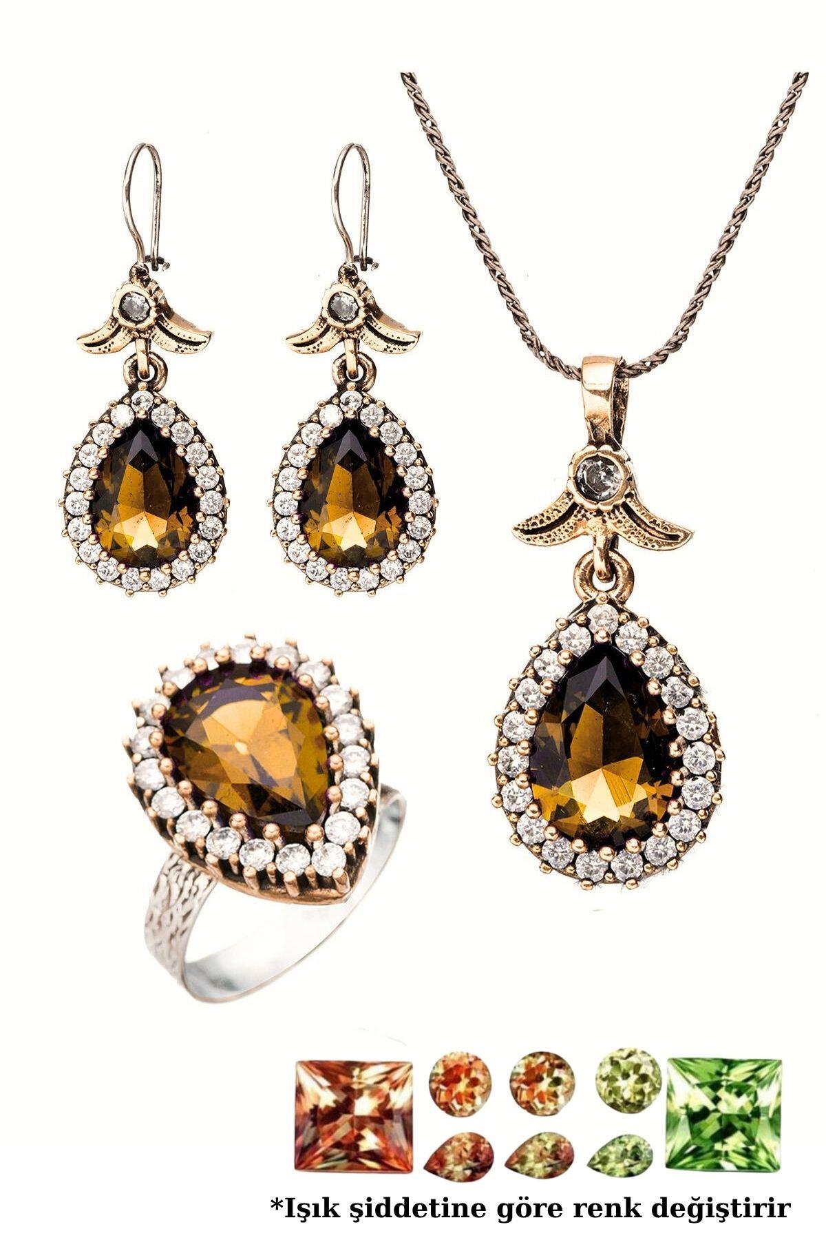 Hürrem Sultan Serisi Zultanit Taşlı Damla Otantik Gümüş Üçlü Kadın Seti