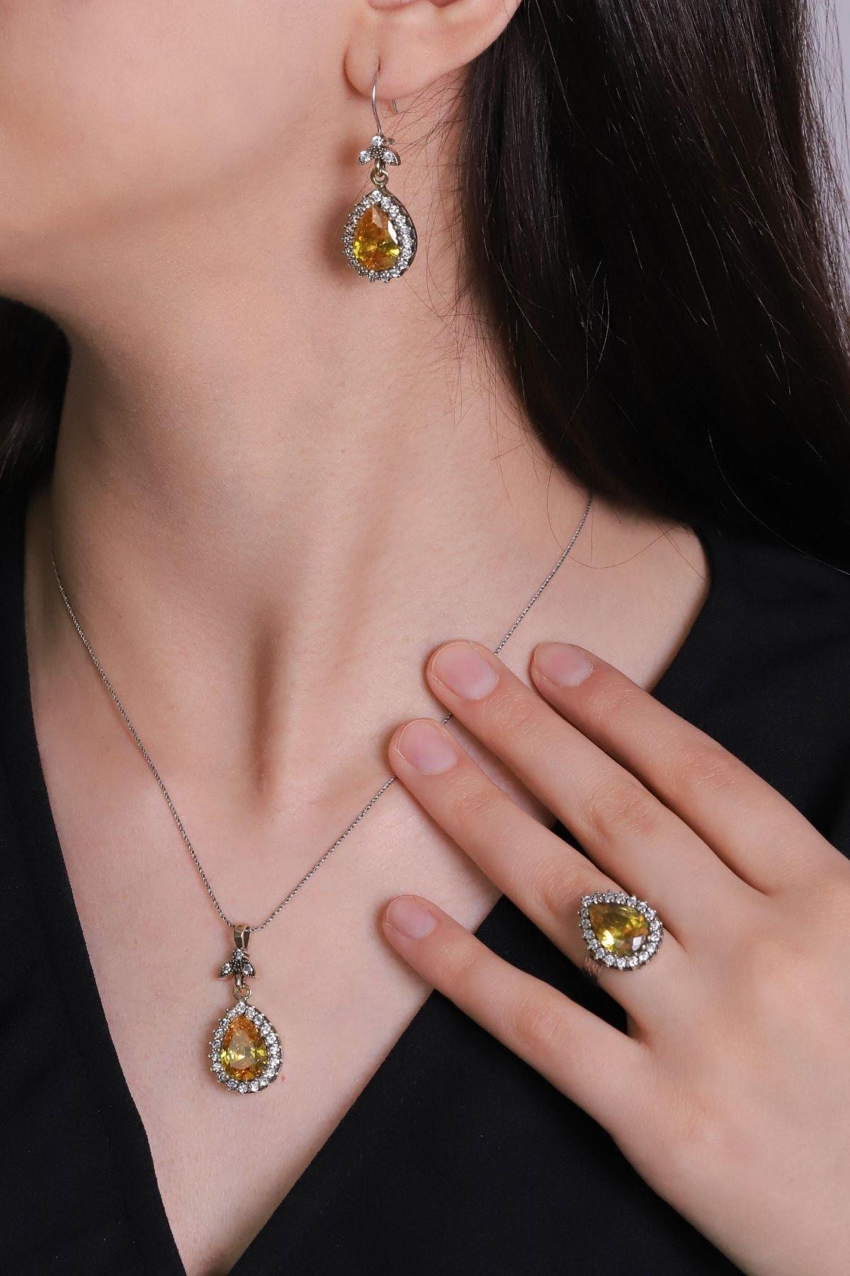 Hürrem Sultan Serisi Zultanit Taşlı Damla Otantik Gümüş Üçlü Kadın Seti